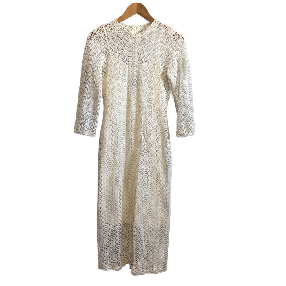 Donna Morgan Ivory Crochet Lace Midi Dress Size 8 NWT Cottage Boho Coastal